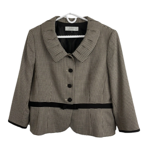 Tahari Beige & Brown Houndstooth Bow-Style Blazer